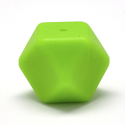 Lawn Green Food Grade Eco-Friendly Silicone Beads, Chewing Beads For Teethers, DIY Nursing Necklaces Making, Faceted Cube, Lawn Green, 17x17x17mm, Hole: 2mm