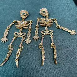 Золотой Серьги-гвоздики скелетон из сплава со стразами, золотые, 100x28 мм