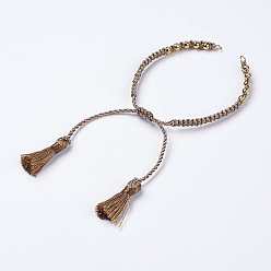 Tan Polyester DIY Braided Bracelet Making, with Brass Findings and Tassel, Tan, 9-7/8 inch(250mm), 5mm, Hole: 2mm, Tassels: 24x5mm