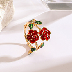 Red Alloy Enamel Cuff Open Rings, Flower, Golden, Red, 15~20mm