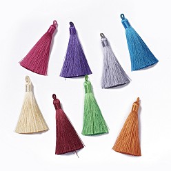Mixed Color Polyester Tassel Pendants, Mixed Color, 78~82x8mm, Hole: 2~4mm
