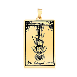 Golden 201 Stainless Steel Pendants, Laser Engraved Pattern, Tarot Card Pendants, Golden, The Hanged Man XII, 40x24x1mm, Hole: 8x4mm