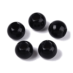 Обсидиан Натуральный обсидиан европейские бусины, гладкий круглый, бусины с большим отверстием, 10x8.5 мм, отверстие : 4 мм
