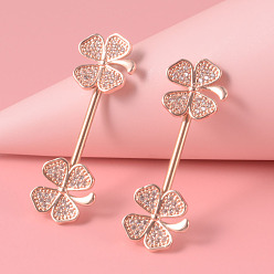 Клевер Кольца для сосков из латуни с прозрачным кубическим цирконием, с 304 штифтов из нержавеющей стали, золотой свет, клевер, 14x11.5 мм