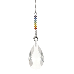 Teardrop 7 Atrapasueños de cristal de chakra, Prisma de vidrio facetado que crea un arcoíris para ventanas, lágrima, 195 mm