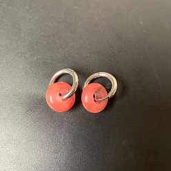 Вишневый Кварц 304 Серьги-кольца из нержавеющей стали и синтетического кварцевого стекла в форме ронделя, цвет нержавеющей стали, 20x8 мм