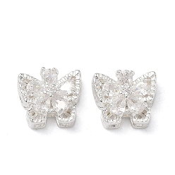 Прозрачный Латунные микро проложить кубического циркония бусы, бабочка, 925 серебро покрытием, прозрачные, 11x13x7 мм, отверстие : 1.4 мм