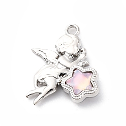 Лавандовый румянец Подвески из сплава , Ангел с сердцем, cmолой, стойки покрытие, платина, лавандовый румянец, 27x22x6.5 мм, отверстие : 2 мм