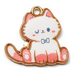 Salmon Printed Alloy Pendants, Golden, Cadmium Free & Nickel Free & Lead Free, Cat Shape Charms, Salmon, 20x20x2mm, Hole: 1.6mm