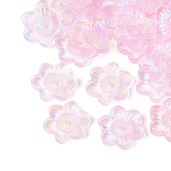 Pink Прозрачные стеклянные бусины, с покрытием AB цвета, цветок, розовые, 15x13.5x3.5 мм, отверстие : 1 мм