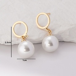 Золотой 201 круглые серьги-гвоздики из нержавеющей стали, с имитацией жемчуга, золотые, 25x10 мм