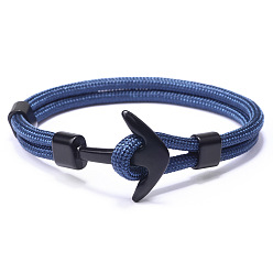 Стально-синий Браслеты из полиэстера, с анкерными застежками из сплава, металлический черный , стальной синий, 21 см