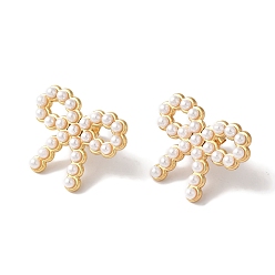 Золотой Ионное покрытие с бантом (ip) 304 серьги-гвоздики из нержавеющей стали для женщин, с пластиковой жемчужины, золотые, 23x29 мм