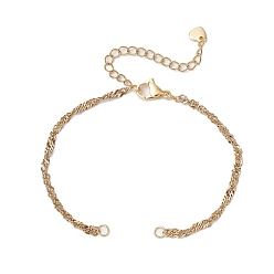 Золотой 304 изготовление браслетов из нержавеющей стали в сингапурском стиле, с сердечками на конце, золотые, 6-5/8 дюйм (16.9 см)