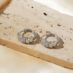 Серебро Элегантные прямоугольные серьги-кольца из латуни с прозрачным кубическим цирконием, серебряные, 16x6 мм