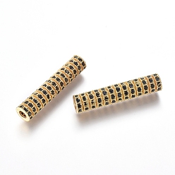 Real 18K Gold Plated Brass Micro Pave Cubic Zirconia Beads, Tube Beads, Black, Real 18K Gold Plated, 29.5x6mm, Hole: 2.5mm