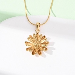 Настоящее золото 18K 304 Женские ожерелья-змейки с подвеской-цветком из нержавеющей стали, ионное покрытие (ip), реальный 18 k позолоченный, 15.75 дюйм (40 см)