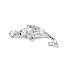 Платина Латунные микро проложить кубического циркония подвески, рыба, платина, 25x9x4.5 мм, отверстие : 3.5 мм