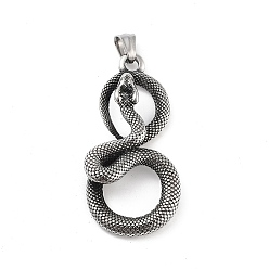 Античное Серебро Ретро 304 из нержавеющей стали большие кулоны, очарование змеи, античное серебро, 58.5x28.5x10 мм, отверстие : 5x6 мм