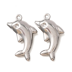 Stainless Steel Color 304 Stainless Steel Pendants, Dolphin Charms, Stainless Steel Color, 22.5x13.5x3.5mm, Hole: 1.1mm