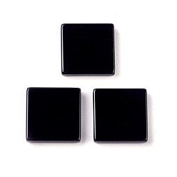 (946F)Морозный цвет внутри  Жонкиль / Непрозрачная зеленая подкладка Натуральный черный агат кабошонов, квадратный, 18x18x2 мм