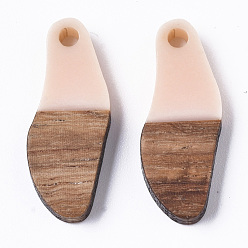 PeachPuff Opaque Resin & Waxed Walnut Wood Pendants, Oval, PeachPuff, 23x9x3mm, Hole: 1.8mm