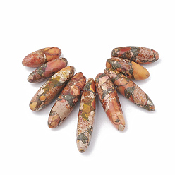 Dunkelorange Synthetische Goldlinie imperiale Jaspisperlenstränge, abgestufte Fächeranhänger, Fokalperlen, gefärbt, dunkelorange, 19~50x7~8.5x6~8 mm, Bohrung: 1.5 mm, 9 Stück / Set, 2.75 Zoll/Strang