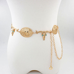 Золотой Винтажная литая геометрическая овальная цепочка с изображением головы крупного рогатого скота, цепочки на талию и живот для женщин, золотые, 1100 мм