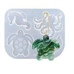 Белый Силиконовые формы для изготовления подвесок своими руками на тему морских животных, формы для литья смолы, для уф-смолы, изготовление изделий из эпоксидной смолы, белые, 112x134x6 мм, внутренний диаметр: 34~59x32~66 мм