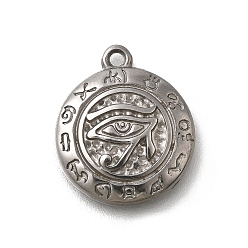 Нержавеющая Сталь Цвет 304 подвески из нержавеющей стали, плоский круглый шарм с египетским глазом Гора, анти-тускнение, цвет нержавеющей стали, 19x16.5x3.5 мм, отверстие : 1.5 мм