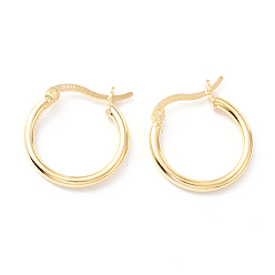 Настоящее золото 18K 925 серьги из серебра из серебра, массивные маленькие серьги-кольца для женщин, реальный 18 k позолоченный, 18.5x17.5x2 мм, штифты : 0.6x1.2 мм