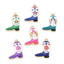 Mixed Color Printed Brass Pendants, Cowboy Boot Charms, Rack Plating, Long-Lasting Plated, Lead Free & Cadmium Free, Real 18K Gold Plated, Mixed Color, 24x17x3.5mm, Hole: 1.7mm