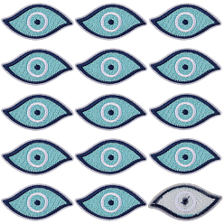 Eye 15Штуки нашивок на ткань с компьютерной вышивкой на тему «злой глаз», которые можно пришить или приклеить утюгом., аксессуары для костюма, аппликация, глаз, 57x30 мм
