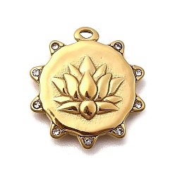 Золотой 304 подвески из нержавеющей стали, со стразами, лотос, золотые, 19x17.5x3 мм, отверстие : 1.5x1 мм