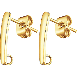 Golden 30Pcs 304 Stainless Steel Stud Earring Findings, with Loop and Ear Nuts, Golden, 15x3x1mm, Hole: 2mm, Pin: 0.8mm, 30pcs