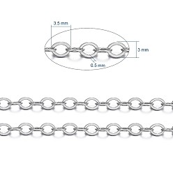 Platinum Brass Flat Oval Cable Chains, Unwelded, with Spool, Cadmium Free & Lead Free, Platinum, 3.5x3x0.5mm, about 301.83 Feet(92m)/roll
