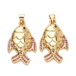 Настоящее золото 18K Латунные микро проложить кубического циркония подвески, очарование рыбы, стойки покрытие, долговечный, без свинца и без кадмия, реальный 18 k позолоченный, 27.5x17x4.5 мм, отверстие : 5.5x3.5 мм