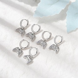 (52) Непрозрачная лаванда Латунные микро проложить серьги обруча кубического циркония, стойки покрытие, долговечный, без кадмия и без свинца, игровой автомат, платина, разноцветные, 21.5x12 мм