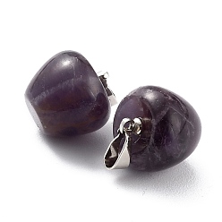 Amethyst Natural Amethyst Pendants, with Platinum Brass Loops, Apple, 14~15x14x14mm, Hole: 6x3mm