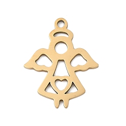 Настоящее золото 18K 201 подвески из нержавеющей стали, ангельские прелести, реальный 18 k позолоченный, 18x14.5x1 мм, отверстие : 1.4 мм