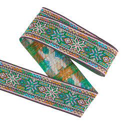 Зеленый Вышивка полиэфирными лентами в этническом стиле, жаккардовая лента, тирольская лента, аксессуары для одежды, цветочный узор, зелёные, 2 дюйм (50 мм), около 7.66 ярдов (7 м) / рулон