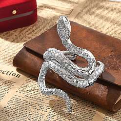 Платина Браслеты-манжеты из сплава змеи для женщин, со стразами, платина, внутренний диаметр: 2-1/4x1-7/8 дюйм (5.8x4.8 см)