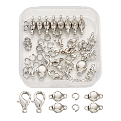 Platinum DIY Jewelry Findings, with Brass Magnetic Clasps, Alloy Lobster Claw Clasps and 304 Stainless Steel Open Jump Rings, Platinum & Stainless Steel Color
