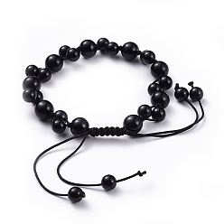 Black Agate Adjustable Nylon Cord Braided Bead Bracelets, with Natural Black Agate(Dyed) Beads, 2-1/8 inch~3-1/2 inch(5.4~8.8cm)