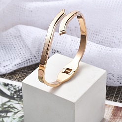 Розовое Золото Ионное покрытие (IP) 304 шарнирные браслеты из нержавеющей стали для женщин, матовые, розовое золото , внутренний диаметр: 1-7/8x2-3/8 дюйм (4.7x6.1 см)