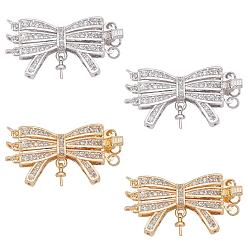 Mixed Color 4Pcs 2 Colors Brass Box Clasps, Multi-Strand Clasps, 3-Strands, 6-Holes, Bowknot, Mixed Color, 15.5x30x6.5mm, Hole: 2mm, 2pcs/color