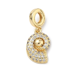 Shell Shape Латунные подвески с микропаве из прозрачных кубических цирконий в виде морских животных в европейском стиле, Подвески с большими отверстиями, реальный 18 k позолоченный, без кадмия и без свинца, долговечный, стойки покрытие, раковина, 27 мм, отверстие : 5 мм, Кулон : 18x12x4.5 мм