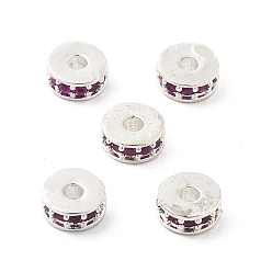 Серебро Латунные микро проложить кубического циркония бусы, долговечный, стойки покрытие, плоско-круглые, серебряные, 6x2.5 мм, отверстие : 1.8 мм