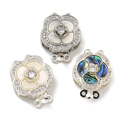 (52) Непрозрачная лаванда Латунные микро проложить кубического циркония ящик с застежками, 2 нитей, 4-луночное, с оболочкой, цветок, разноцветные, 21.5x17x8.5 мм, отверстие : 1.2 мм