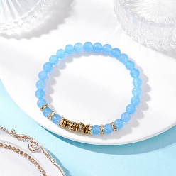 Светло-Голубой 6.5Мм браслеты из натуральных окрашенных малайзийских нефритов с круглыми бусинами для женщин, золотые, Небесно-голубой, внутренний диаметр: 2-1/4 дюйм (5.7 см)